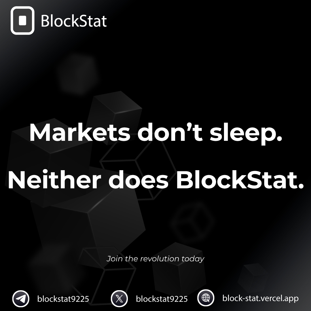 BlockStat9225's tweet photo. ⏰ Markets run 24/7.
📊 With live data, instant alerts, and AI predictions, BlockStat keeps you one step ahead — anytime, anywhere.
Because opportunities don’t wait.
#Crypto #CryptoCommunity #Web3 #AI #CryptoTrading #FinTech #DeFi #BlockchainTechnology #TradingTools #BlockStat https://t.co/2yQ5Jtpi3I