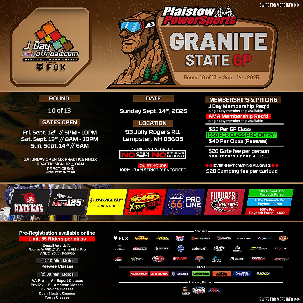 Yo, locals! We’re headed to round ten of the J Day Offroad Championship series for the Plaistow PowerSports Granite State GP this Sunday. Stop by, say HI 👋 and grab some free decals. We’ll also have a limited supply of t-shirts, sweat shirts, hats and VFORCE for sale at 20% off.