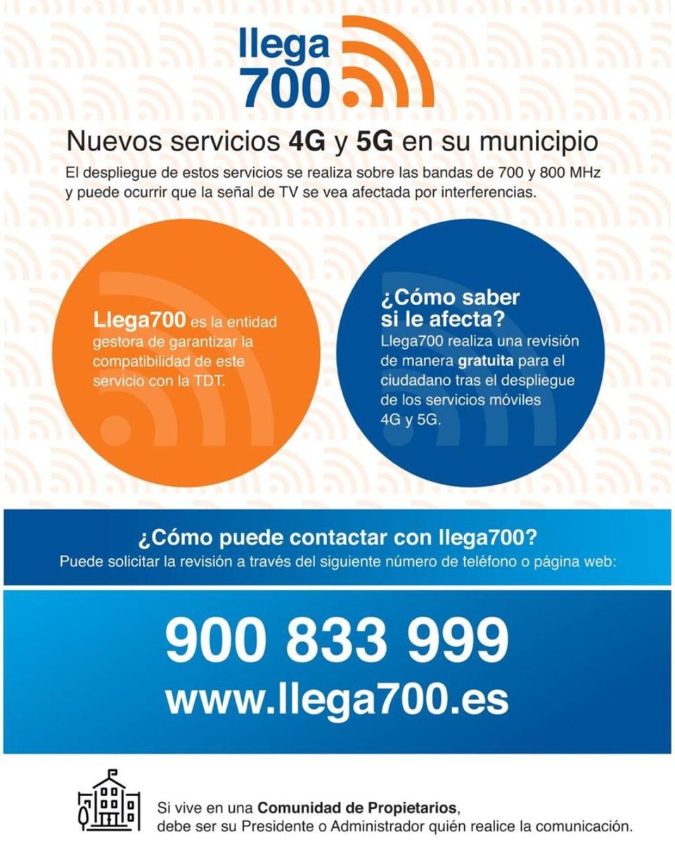 AsSomozas's tweet photo. 📡 Desde a empresa Llega700 informan que, tras o inicio dos servizos de telefonía móbil de nova xeración no municipio, a 📺 recepción de sinal da TDT poderían sufrir afectacións. https://t.co/Irwk8FytmQ