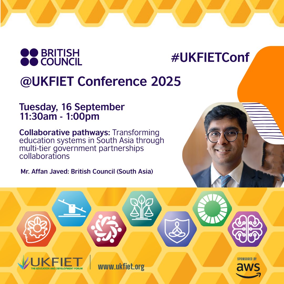 🤝 How can multi-tier govt partnerships transform education in South Asia? 🌏

At #UKFIET2025,  Affan Javed will share insights on collaborative pathways to strengthen equitable, inclusive school systems. 🐝

🔗 news.britishcouncil.org/en-gb/ukfiet20…
#TeacherDevelopment #EdTech