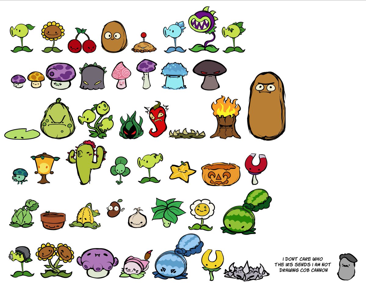 FLUFFYGLASS_'s tweet photo. I drew every pvz plant. For absolutely no practical reason. https://t.co/bGUlNQ39zz