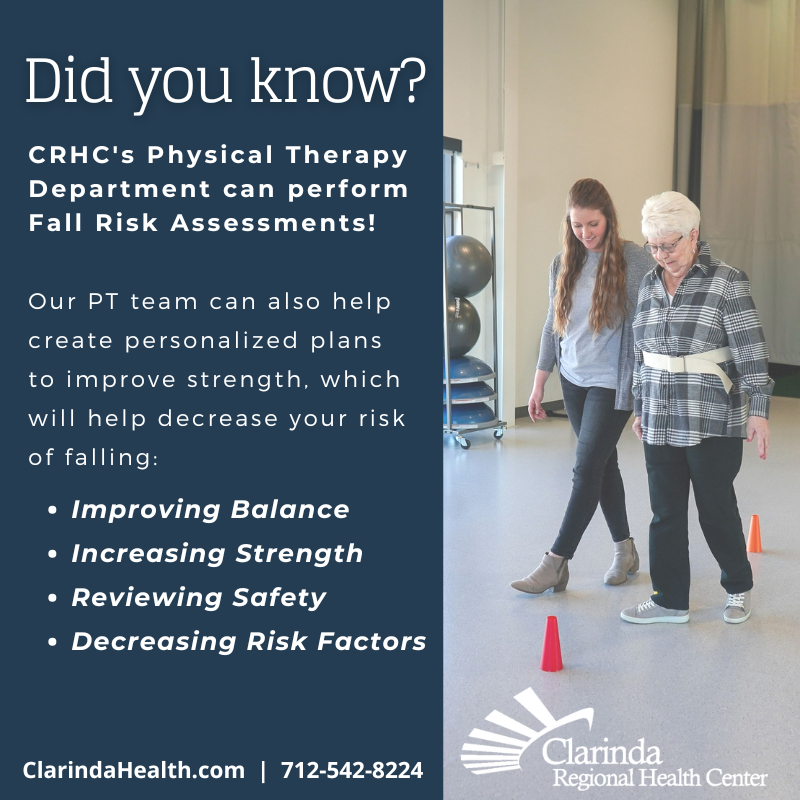 ClarindaHealth's tweet photo. 👣 Our Physical Therapy team is here to help you stay safe and steady. From fall risk assessments to personalized balance and strength exercises, we’ve got you covered. Take steps toward a safer, more confident you! 💙 https://t.co/BdHqMa56QC | 712-542-8224 https://t.co/ZAbVLurpl2