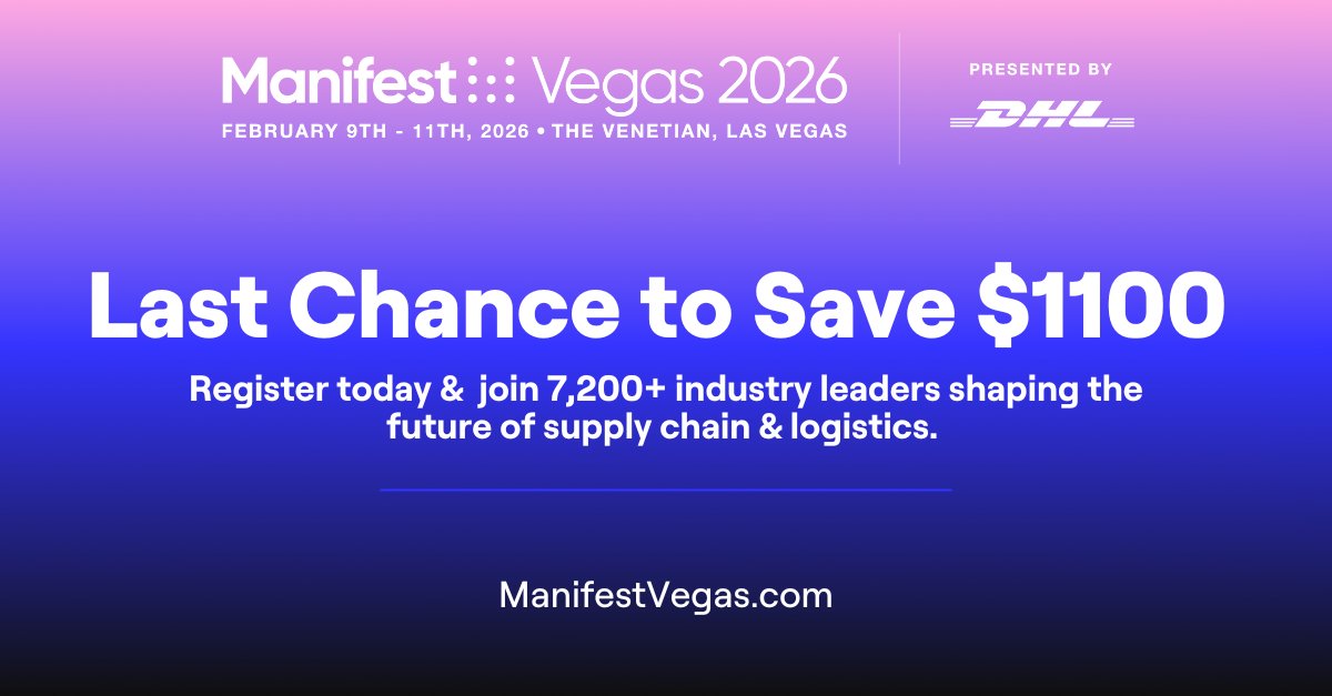 ManifestFOL's tweet photo. ⬆️PRICES INCREASE TODAY!!! ⬆️ Don't delay. Register today.

The future of #supplychain and #logistics is at #ManifestVegas and YOU need to be there THIS February! Click here to get your ticket https://t.co/a4xTmsVGx9 https://t.co/2nQJ1NbD3c