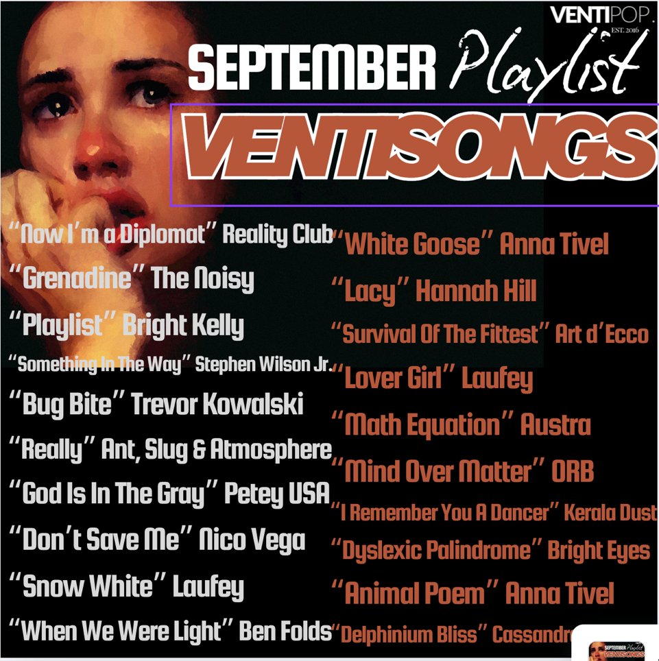 ventipop's tweet image. Here's the playlist for September.

Featuring:
@laufey
Bright Kelly
Reality Club
The Noisy
Ben Folds
@AnnaTivel 
@trevorkowalski 
@nicovega 
Hannah Hill
@ArtDeccoMusic 
...more

#newmusic #newmusicalert #discovernewmusic #newmusic2025🔥❤️🎧 #bestnewsongs #musicislife