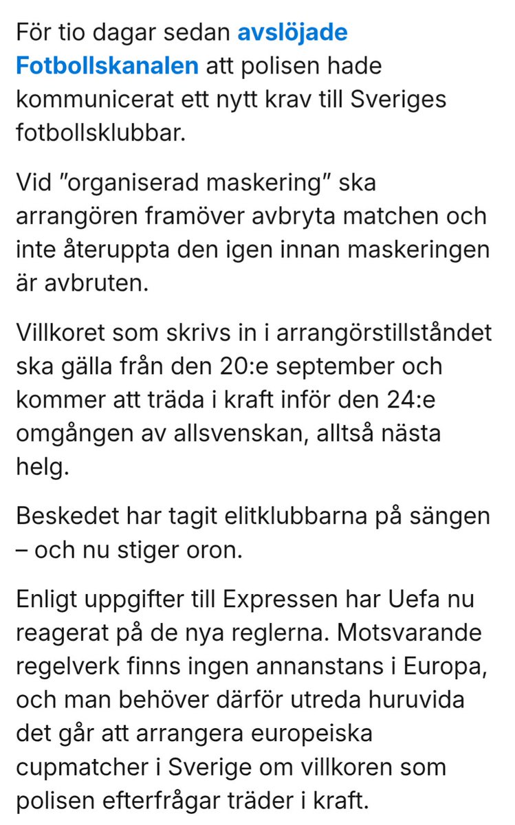 strongt att hota med så överdrivet efterblivna repressalier att  *uefa*, fotbollsvärldens topp 3 mest blåsta institution, backar undan. det går bra nu polisen👌