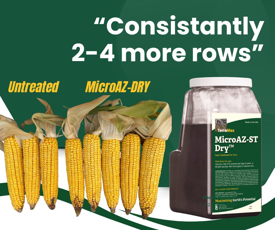 In Jamestown, ND, our MicroAZ-Dry treatment is delivering results.
Corn treated with MicroAZ-Dry is consistently showing 2–4 extra rows compared to the check.  We can't wait to see the yield!