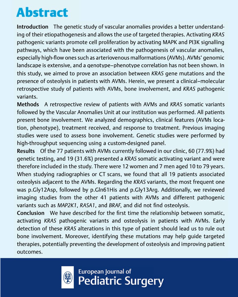 EJPS_Reports's tweet image. 🧬 In AVMs, KRAS mutation has been linked to osteolysis.
In our cohort, 100% of AVM patients with KRAS mutations showed bone loss, while none with MAP2K1, RASA1, or BRAF variants did.
Genetic testing may guide early detection &amp;amp; targeted therapy.
#AVM #KRAS #Genetics