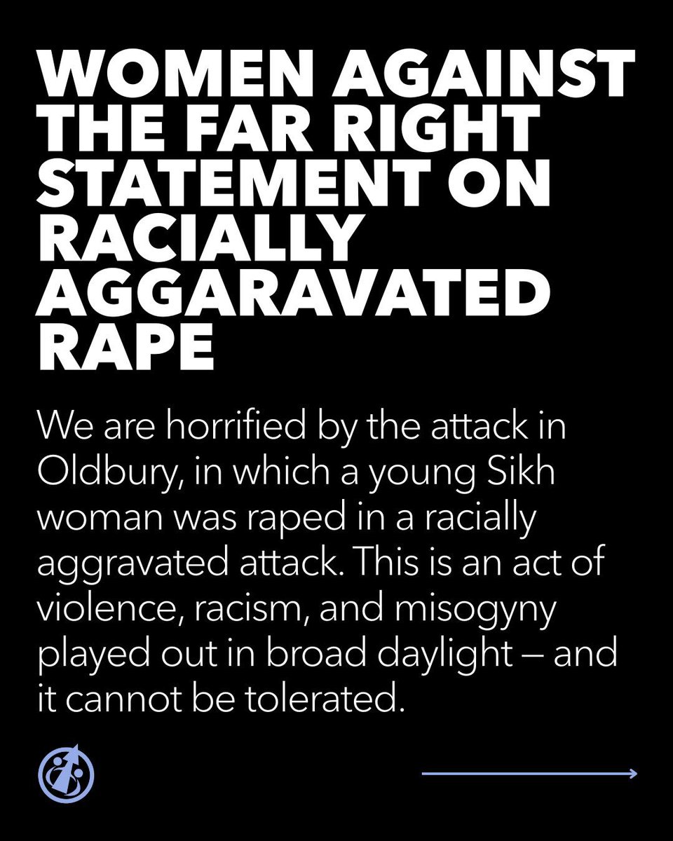 Stand Up To Racism (@antiracismday) on Twitter photo We are horrified by the attack in Oldbury, in which a young Sikh woman was raped in a racially aggravated attack. This is an act of violence, racism, and misogyny. This attack exposes the myth of the far right claiming to defend women & girls. Their real agenda is racism. We are horrified by the attack in Oldbury, in which a young Sikh woman was raped in a racially aggravated attack. This is an act of violence, racism, and misogyny. This attack exposes the myth of the far right claiming to defend women & girls. Their real agenda is racism.