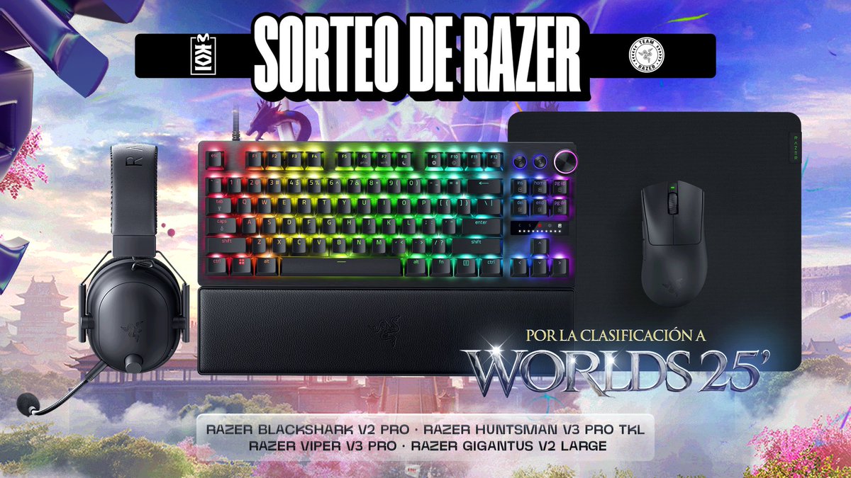 Movistar KOI League of Legends (@movistarkoilol) on Twitter photo Con motivo de la clasificación a los #Worlds2025, la gente de <a href="/RazerES/">R Λ Z Ξ R 🇪🇸</a> quiere regalaros los periféricos que usan nuestros chavales de #LEC
Para participar solo tienes que:
1⃣ Darle un Like + RT a este tuit.
2⃣ Seguir a <a href="/RazerES/">R Λ Z Ξ R 🇪🇸</a>.
Todo el mundo a participar. Al lío. 🍀 Con motivo de la clasificación a los #Worlds2025, la gente de <a href="/RazerES/">R Λ Z Ξ R 🇪🇸</a> quiere regalaros los periféricos que usan nuestros chavales de #LEC
Para participar solo tienes que:
1⃣ Darle un Like + RT a este tuit.
2⃣ Seguir a <a href="/RazerES/">R Λ Z Ξ R 🇪🇸</a>.
Todo el mundo a participar. Al lío. 🍀