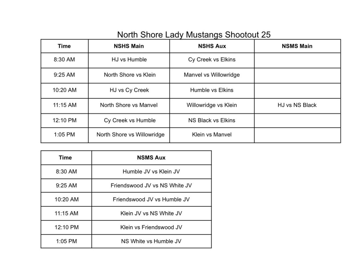 🏀🔥 It’s almost here!
The Lady Mustangs Shootout 25 tips off Saturday, Sept 13 at North Shore HS &amp; MS.

Come see some of the best teams in action — all day, all gyms.
🎟️ $10 Adults | $5 Kids 

Support your Mustangs &amp; enjoy great basketball! #PRESSHORE