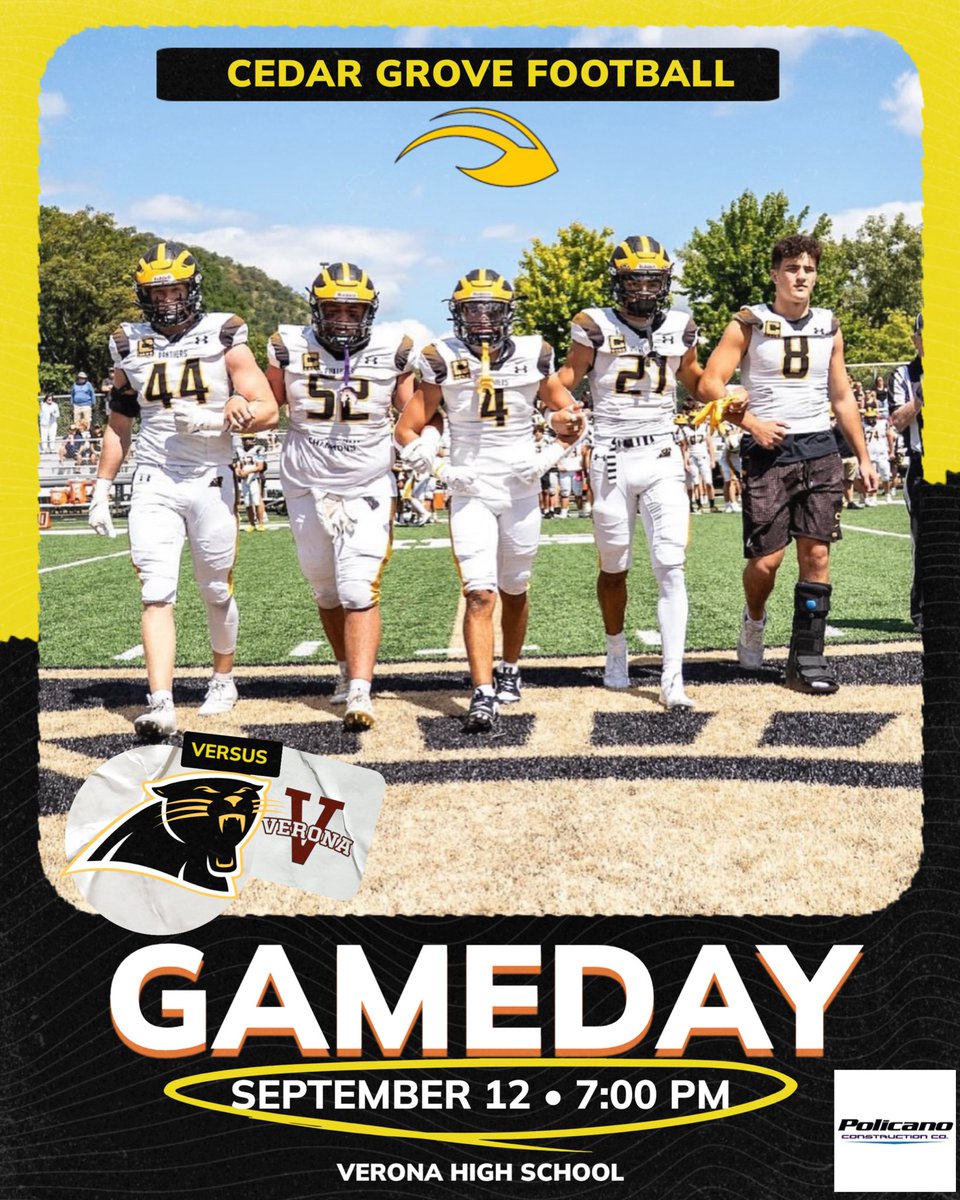 🏈Game 3🏈
Come out to Verona and support the Panthers tonight! Let’s Go!!

🆚 Verona HS 
⏰ 7pm
📍Verona High School
🎟️ $5/$3 at the Gate

#PawsUp🐾#Bt1🎯