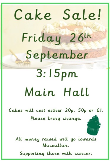 We are hosting a Macmillan Coffee Morning on Friday 26th September, at 3:15pm in the Main School Hall. #GrovePrimary #GroveCommunity #buildingfuturestogether #macmillancoffeemorning