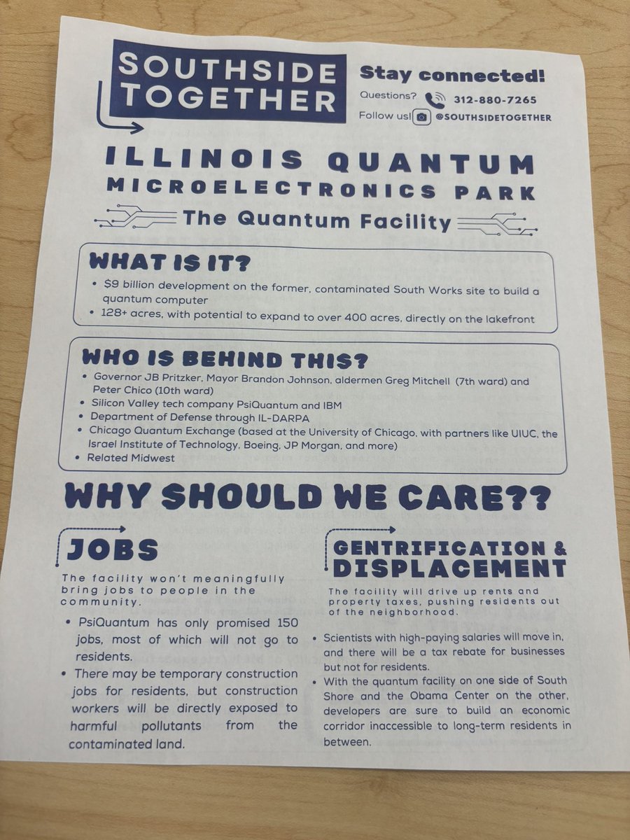 xCORZAIRx's tweet image. $9B “quantum facility” at South Works = 150 jobs, toxic dust, higher rents &amp;amp; more police.

South Side doesn’t need tech toys for the rich — we need homes, schools, clinics &amp;amp; grocery stores.

This ain’t for us. #SouthWorks #Chicago #environmentaljustice #gentrification #BREAKING
