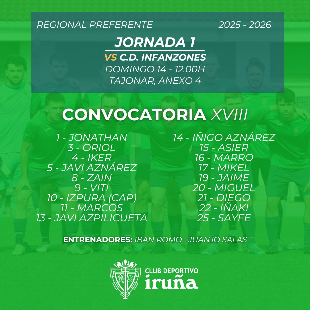 ⚔️ JORNADA 1 | CONVOCATORIA XVIII: #regionalpreferente 🆚 <a href="/Infanzones/">CD Infanzones</a>
💚#aupairuña