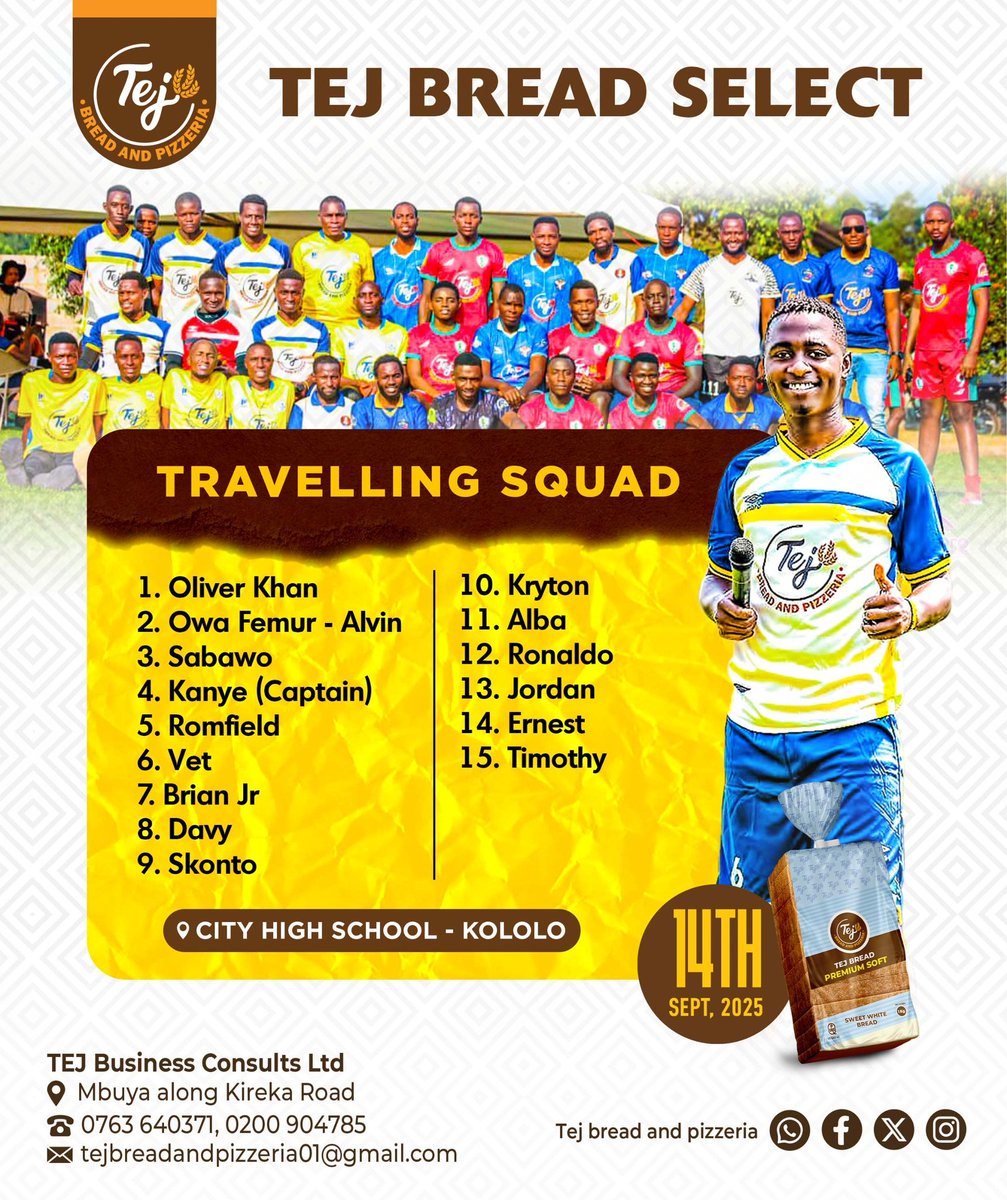tejbreadandpizz's tweet image. Our Squad to face — @MavockLeague !

14th Sept, 2025, at City High School,  Kololo. 

#TejBreadAndPizzeria