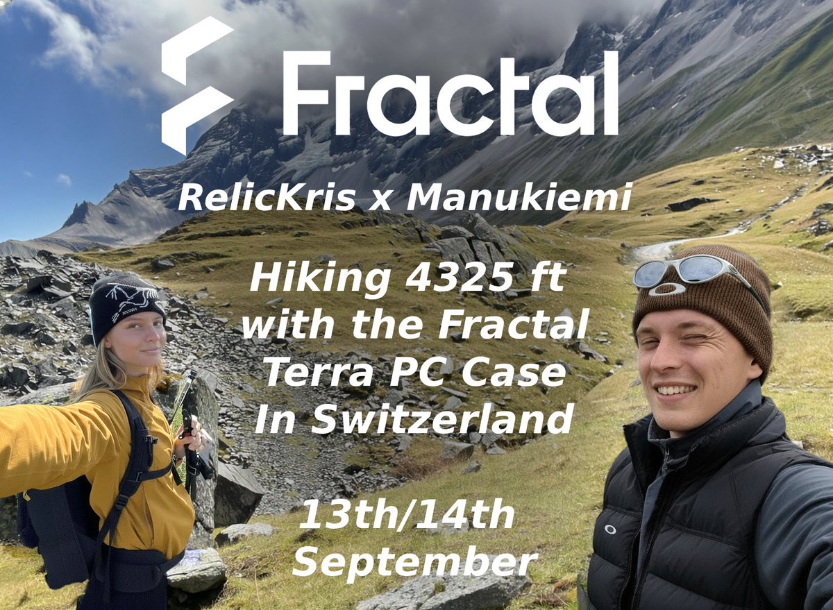 Heading back to where we had our top stream, The alps in Switzerland.

This time we will hike for 12 hours to the peak of Schilthorn with a <a href="/fractalofficial/">Fractal Design</a> PC case the Terra strapped to my back with guest star <a href="/emilijalegs/">emi</a> 

Come join us for 2 days on twitch.tv/relickris
