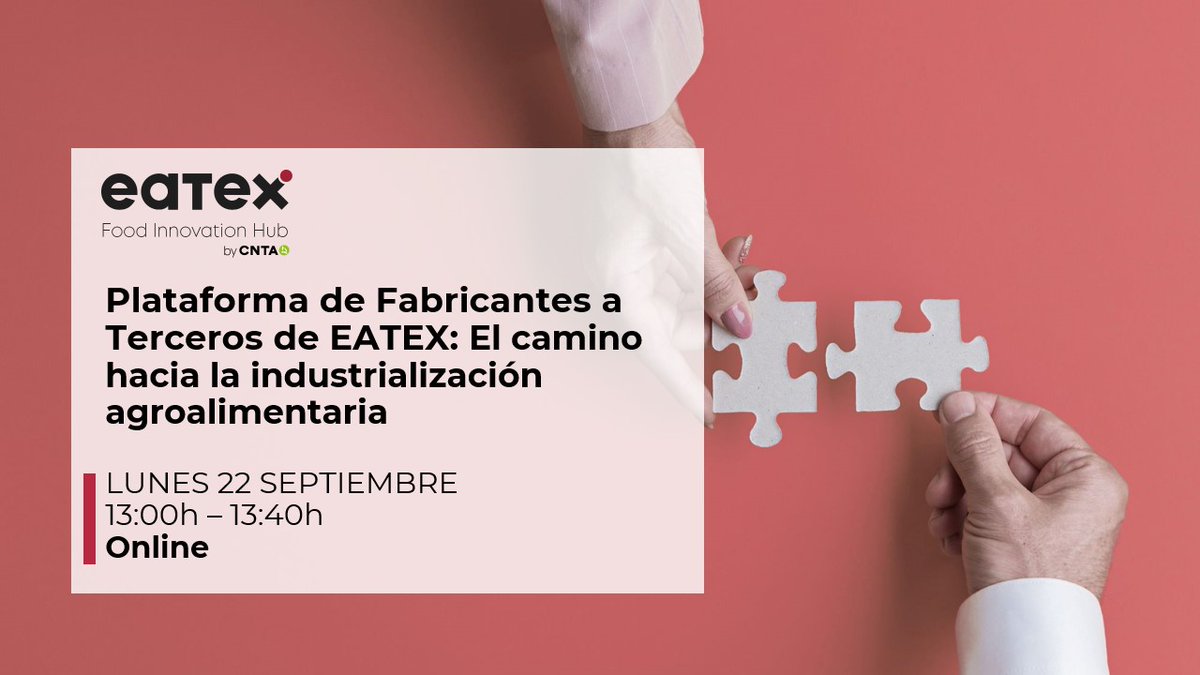 Food for Life-Spain (@food4lifespain) on Twitter photo 📢 El  22 de septiembre, #Eatex Food Innovation Hub celebrará el webinar: “Plataforma de Fabricantes a Terceros de EATEX: El camino hacia la industrialización agroalimentaria”.
Más info 👇🏻
foodforlife-spain.es/eatex-organiza… 📢 El  22 de septiembre, #Eatex Food Innovation Hub celebrará el webinar: “Plataforma de Fabricantes a Terceros de EATEX: El camino hacia la industrialización agroalimentaria”.
Más info 👇🏻
foodforlife-spain.es/eatex-organiza…