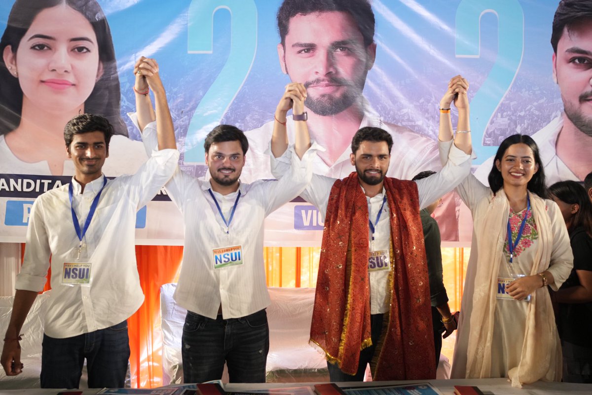NSUI released the DUSU 2025 and Her Manifesto, presenting a vision for equality, safety, affordable education, and student empowerment in Delhi University.

Vote for the NSUI Panel 5️⃣2️⃣2️⃣5️⃣

5️⃣ Joslyn Nandita Choudhary – President

2️⃣ Rahul Jhansla – Vice President

2️⃣ Kabir –