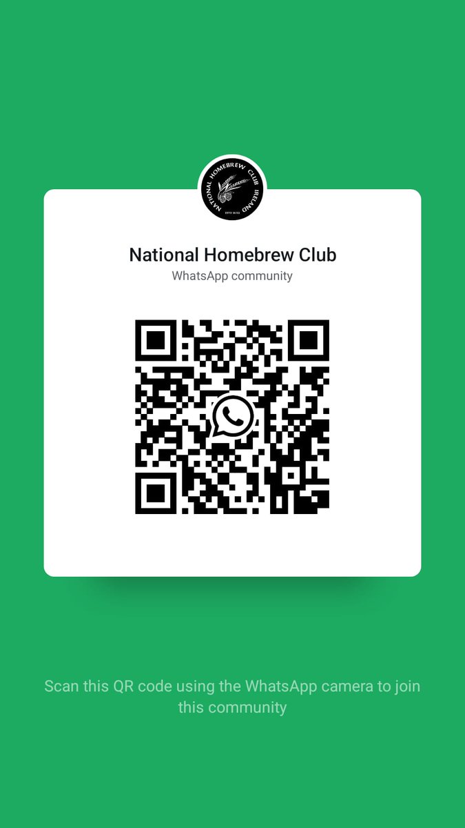New WhatsApp Community just dropped 🍺

📱 All your local homebrew club chats
🔥 Now under one foamy roof
👀 National comps, events, recipes &amp; more
🚪 Door's open, pull up a pint 🍻
👉 Ask your local club admin for the invite, scan the QR code, or visit: nationalhomebrewclub.ie/forum/index.ph…