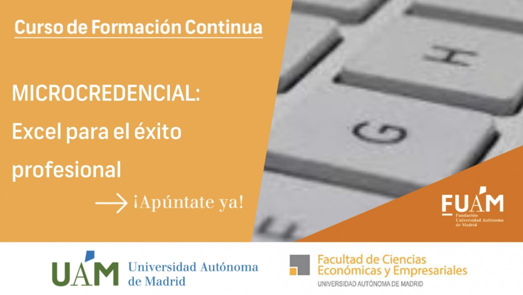 ⏳Hasta el 15 de septiembre puedes inscribirte en este curso 📊📉

👩🏻‍🏫Dirigido por nuestra docente <a href="/MariaGilIzq/">María Gil</a> 

🎯Aprenderás de forma práctica y aplicada las claves de la hoja de cálculo

ℹ️ fuam.es/curso-corto/ex…