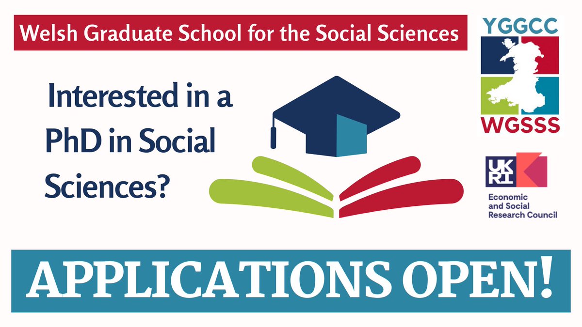 WGSSSDTP's tweet image. 🎓 Interested in a PhD in the Social Sciences?

The 2026 WGSSS General Studentship Competition launched 9 Sept with fully-funded ESRC studentships, incl. 1 Coleg Cymraeg Cenedlaethol award!

🗓️ Deadline: 11 Dec 
🔗 Apply: wgsss.ac.uk/student-led-ge… 
#WGSSS2026 #ESRCPhD