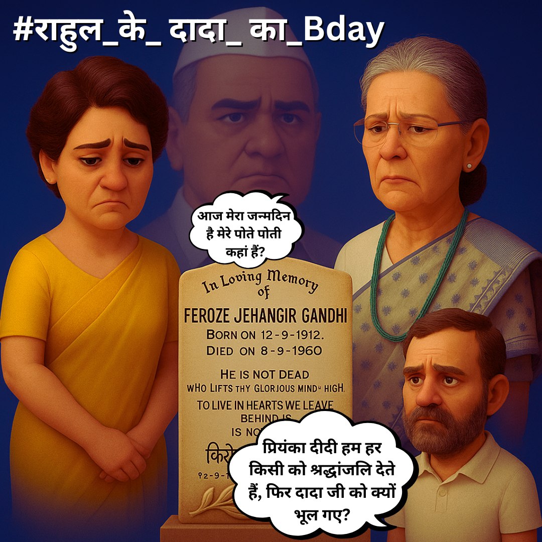 WhatsPoint07's tweet photo. @umashankarsingh Public rallies में जब family की sacrifices का mention करते हैं तो Feroze Gandhi का नाम mysteriously छूट जाता है। Script writers को भी clear instructions दिए गए हैं शायद।
#राहुल_के_दादा_का_Bday https://t.co/Q8lYIg5Muy