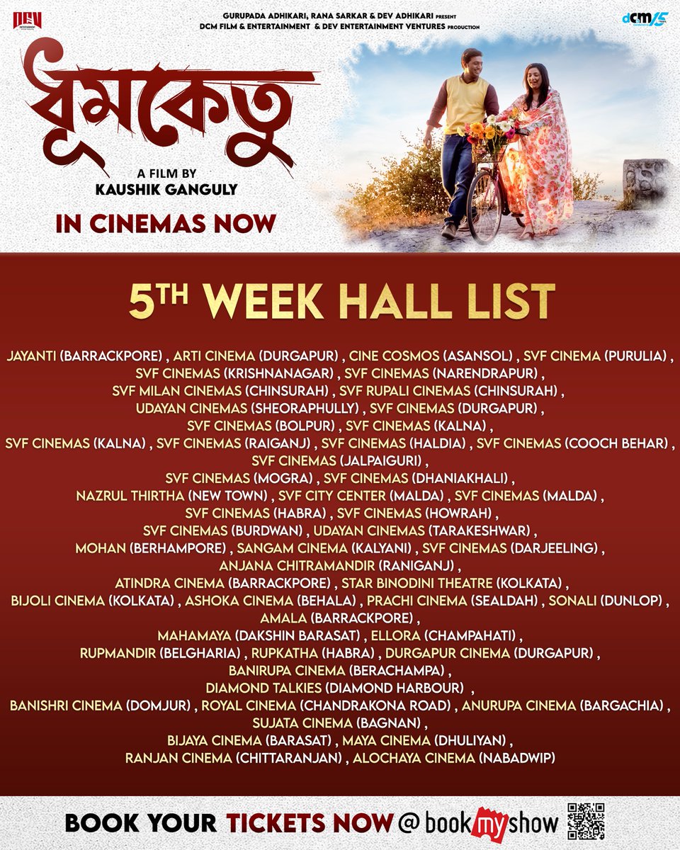 RanaSarkar's tweet photo. Every corner of Bengal is celebrating #Dhumketu ✨ Find Your Hall, Book Your Ticket → https://t.co/g3u1kOoqHg
Experience the BLOCKBUSTER Now!
#AllTimeBlockbuster #5thWeek #DeSu6 #BookYourTicketsNow #dev #SubhashreeGanguly #KaushikGanguly #RudranilGhosh #InCinemas #5thweek https://t.co/XJimPWTnNN