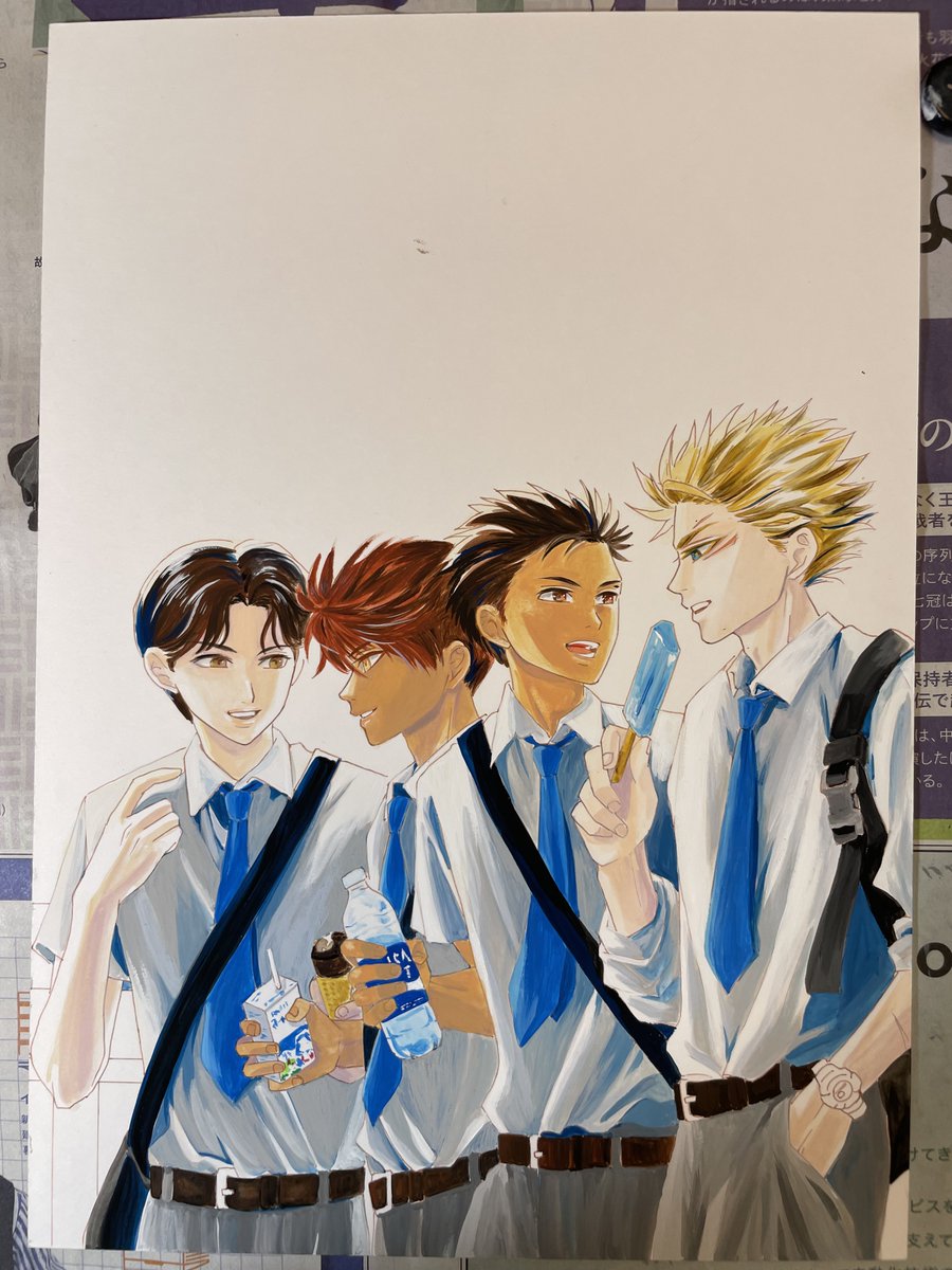 人物に色が乗ってきました😆
青系で爽やかさが出てたら良いなと思います！

今週末は祝日ですね🤩
秋服を引っ張り出したりして、近づく秋に心を躍らせたいと思います❣️❣️