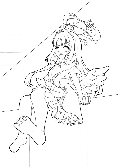 【メイキング】 大ラフ〜下塗りまで。 この絵では大ラフはポーズくらいだけ考えてラフに進んでます。 透けたタイツから足裏が見えるようにしたかったんでそういう画角です。