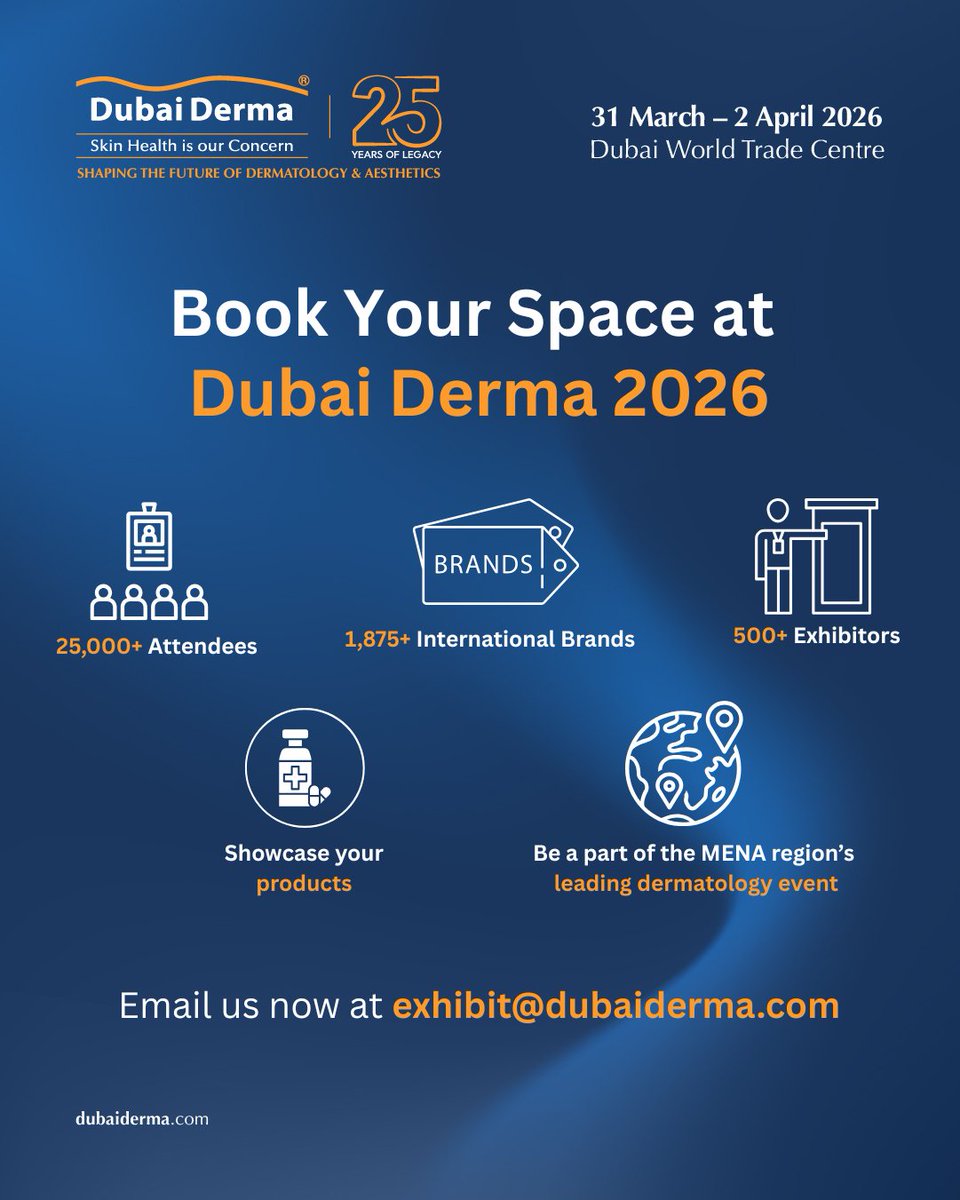 DubaiDerma's tweet image. Your brand deserves the spotlight!

Book your space now at Dubai Derma 2026 and secure your place among global industry leaders.

📩 exhibit@dubaiderma.com

#DubaiDerma2026 #ExhibitWithUs #DermatologyEvent