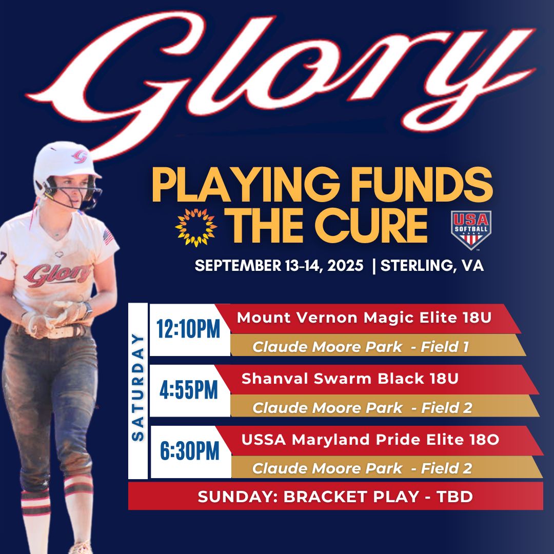 💛 GAME DAY TOMORROW! 💛
Playing Funds the Cure Tournament - raising awareness and funds for pediatric cancer. Come   cheer us on! 📣

📍 Claude Moore Park | Sterling, VA
🗓️ Sept 13–14
💛 Benefiting the Pediatric Cancer Foundation

#VAGloryHam <a href="/PediatricCancer/">National Pediatric Cancer Foundation</a> @USAsoftballofVa