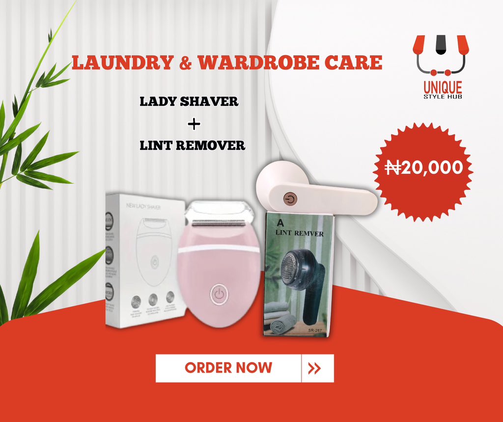 UniqueStyleHub's tweet photo. Our lint remover and electric women’s shaver now going for just 20,000 Naira.

This bundle is selling out fast. Don’t miss out
#lintremover #electricshaver #groomingessentials https://t.co/T9mDwPRgYu
