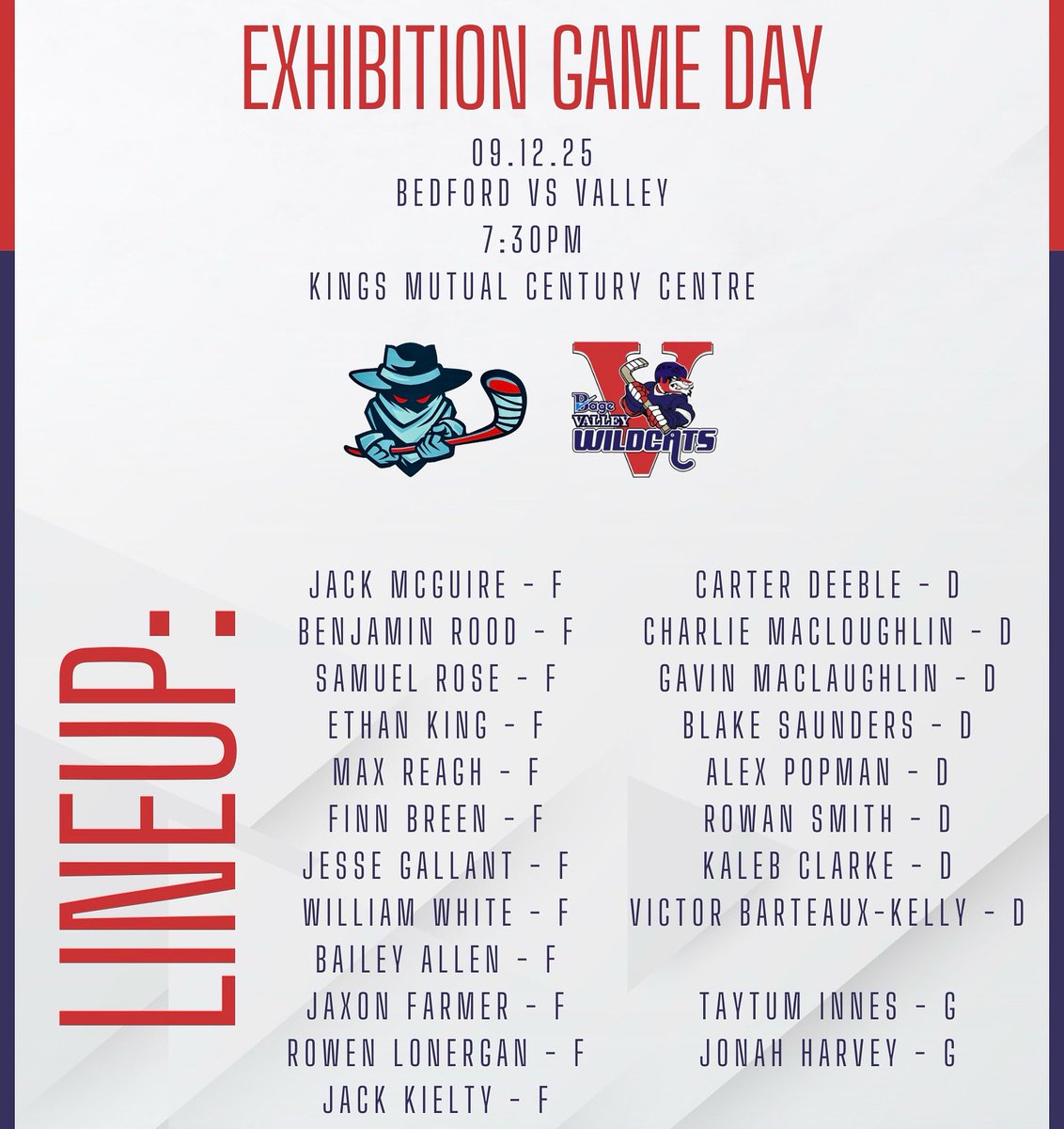 GAMEDAY!

We open our 2025 pre-season on home ice this evening as we take on the Bandits in exhibition play.

FREE ADMISSION!