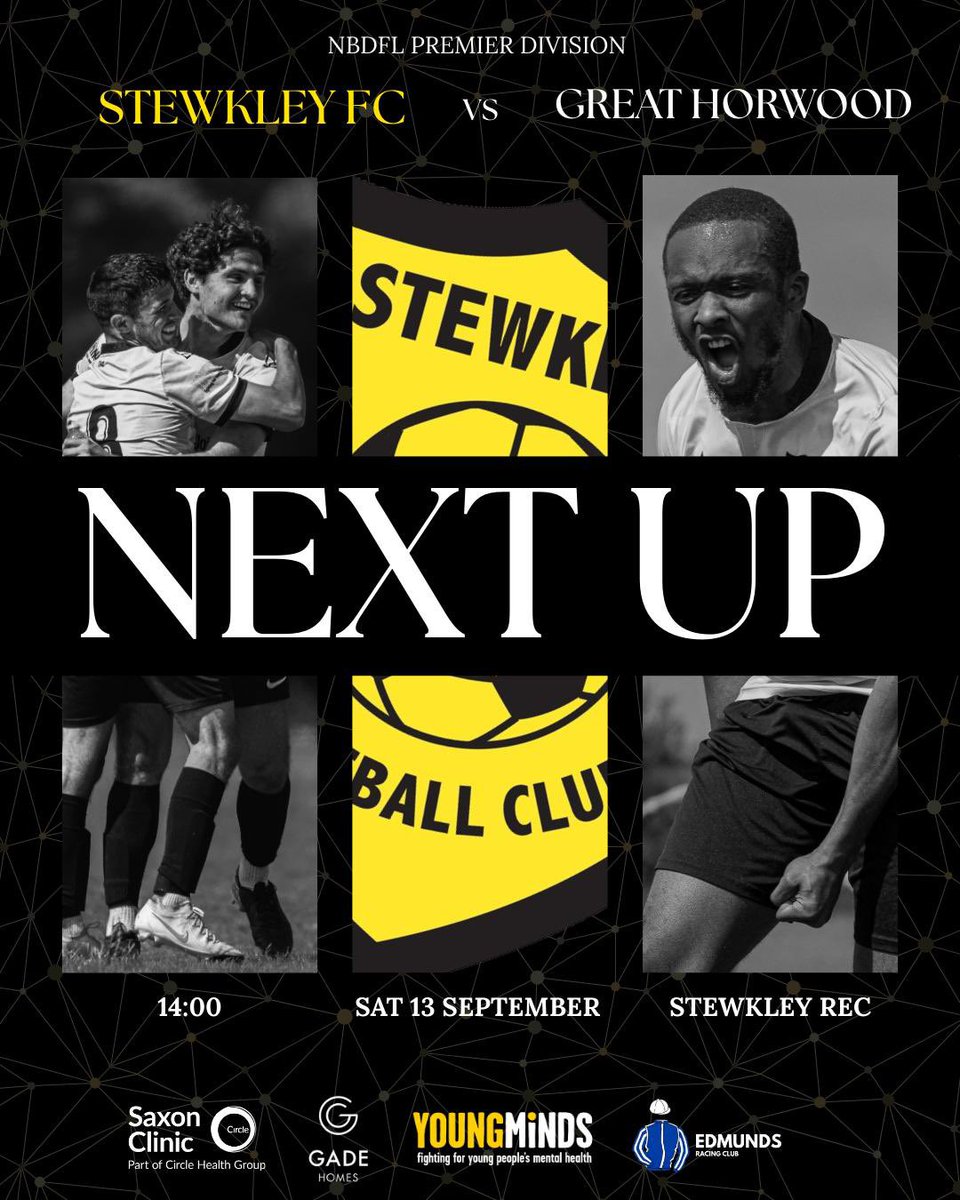 ANOTHER BIG GAMEDAY

Tomorrow we play our third league game of the season and it will be a tough one! 

🆚 <a href="/GreatHorwood_FC/">GreatHorwood_FC</a> 
🏟️ Stewkley Rec
⏰ 2pm kick off
🏆 North Bucks Premier 

Up The Stewks 🟡⚫️
