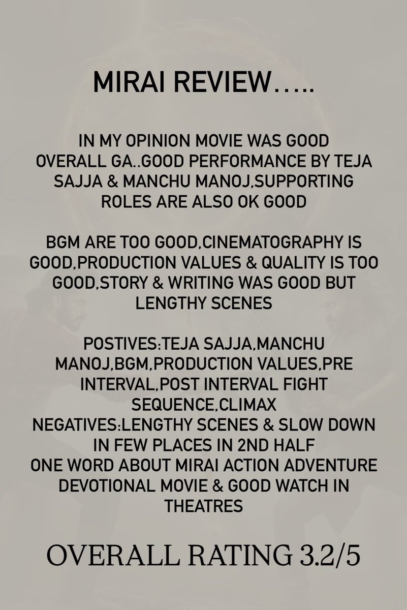 Movie_Times_OTT's tweet photo. #Mirai Review is here๐๐
#tejasajja #manchumanoj #MiraiReview
#ReviewWorld https://t.co/DvmXkDZnlX