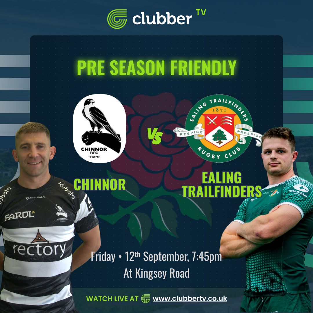 clubberrugby's tweet image. Announcing our second pre-season friendly before the @ChampRugby 2025/26 season 🏉

Another huge clash of two great teams, all free-to-air! Tune in LIVE tomorrow night on #ClubberTV 📺

🆚 @ChinnorRFCThame vs @ealingtfrugby
🕗 Friday, 7:45pm
🔗 clubbertv.co.uk