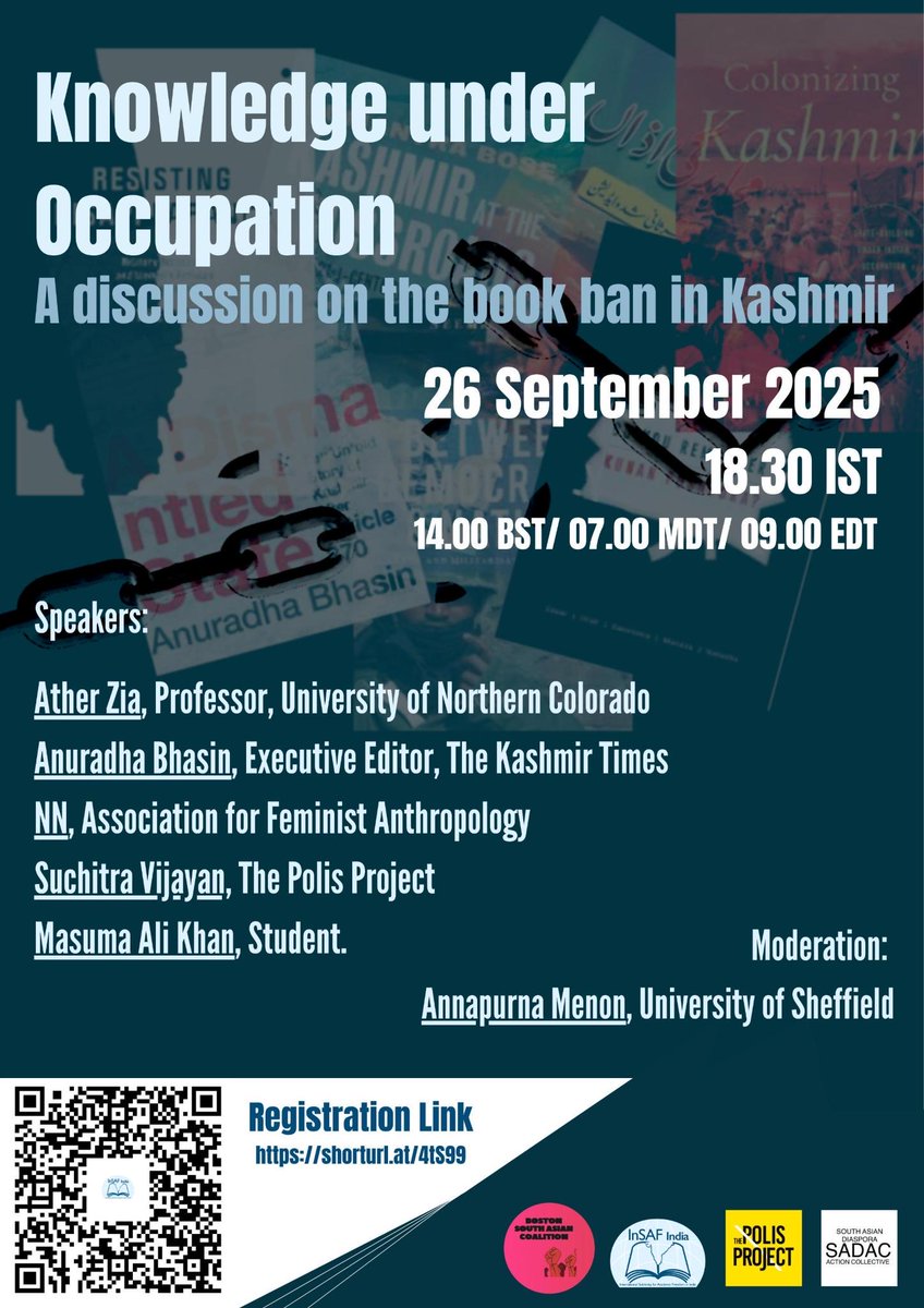 APeCS - Anthropology of Peace, Conflict & Security (@anthro_security) on Twitter photo Please consider joining this important event on the recent ban on books about #Kashmir in India Please consider joining this important event on the recent ban on books about #Kashmir in India