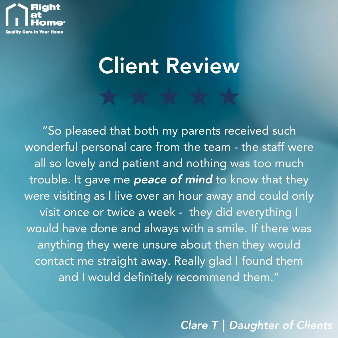 What a lovely review! Thank you for the kind words, Clare, and we are so glad we are able to give you #peaceofmind! Thank you for trusting us. 💫 

📞  01252 783426
🌐  rightathomegf.co.uk 

#PersonCentredCare #HomeCare #Reviews #RightAtHome
