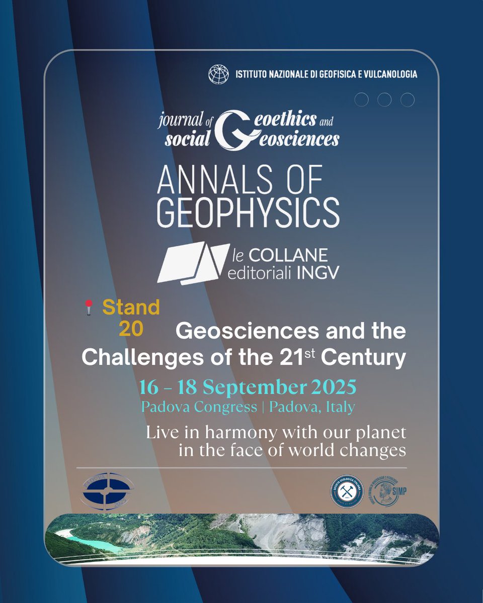 We’re counting down the days! ⏳
Visit us at Stand 20 during #Geosciences and the Challenges of the 21st Century in Padua.
Explore Annals of Geophysics, Journal of Geoethics and Social Geosciences, and Le Collane Editoriali INGV.
We look forward to seeing you there!

 #SIMP #SGI
