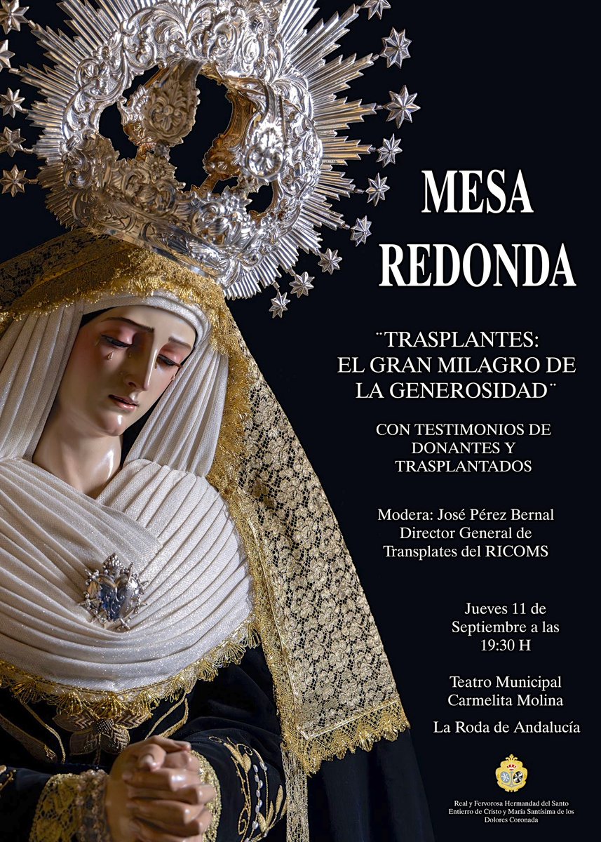 Gran participación de #DonantesDeÓrganos y #trasplantados  en la Mesa Redonda "#Trasplantes: el gran milagro de la #generosidad" organizada por la Hdad <a href="/VDoloresRoda/">Hdad Virgen Dolores</a> - #LaRodaDeÁndalucía. <a href="/AytoLaRodaAnd/">Ayto. La Roda de Andalucía</a> <a href="/A_Trasplantes/">Coordinación Autonómica Trasplantes Andalucia</a> <a href="/RICOMSevilla/">Colegio de Médicos de Sevilla</a> <a href="/Archisevilla1/">Archidiócesis de Sevilla</a> #HazteDonante #ASacro #TDSCofrade