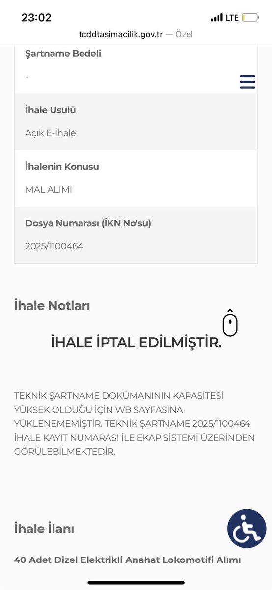 İHALE İPTAL EDİLDİ ✊
TCDD Taşımacılık A.Ş. tarafından 10 Eylül 2025 tarihinde yapılması planlanan, 40 adet lokomotif alımına ilişkin ihale, TİP Parti Sözcüsü ve İstanbul Milletvekili Sera Kadıgil’in soru önergesi vermesi ve konunun basında yer bulması üzerine iptal edildi.