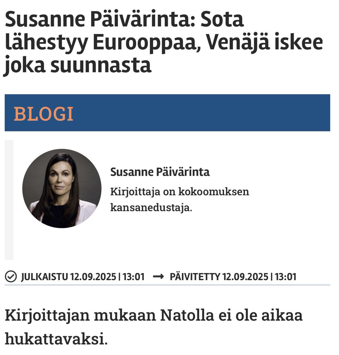 Droonirypäs Puolassa osoitti, ettei Nato ole varautunut riittävästi Venäjän uhkaan, vaikka toimikin nopeasti ja jämäkästi. Trump ei ole asettanut vieläkään pakotteita Venäjälle. Trumpin ainoa uhkaus Venäjälle kuuluu: ”I am not happy.” Lue lisää: verkkouutiset.fi/a/sota-lahesty…