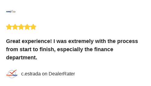 HawkChevyJoliet's tweet image. We just received a great review on DealerRater. Thank you c.estrada!