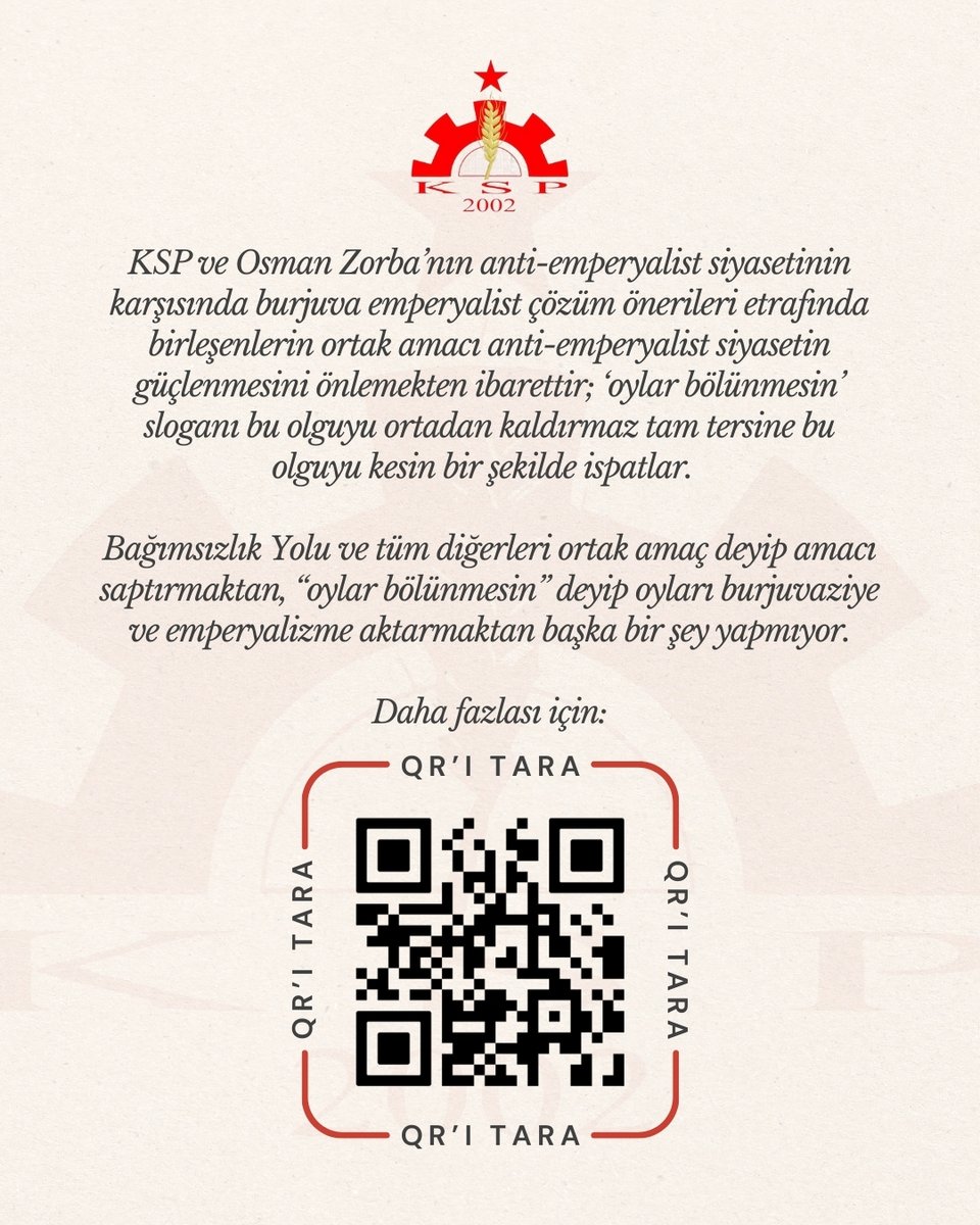 BY ve tüm diğerleri ortak amaç deyip amacı saptırmaktan, “oylar bölünmesin” deyip oyları burjuvaziye ve emperyalizme aktarmaktan başka bir şey yapmıyor.
kibrissosyalistpartisi.com/.../bagimsizli…

#HalkınDemokrasisi #DoğrudanDemokrasi #OsmanZorba #KıbrısSosyalistPartisi #Halkınİktidarı