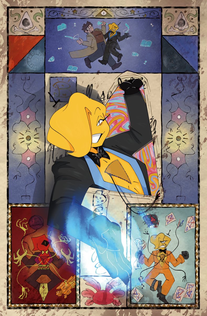 loved being part of <a href="/HumanizedZine/">Humanized: a Bill Cipher Zine</a>!! here's my piece!
putting him in the paper shredder &lt;3
#GravityFalls #BillCipher