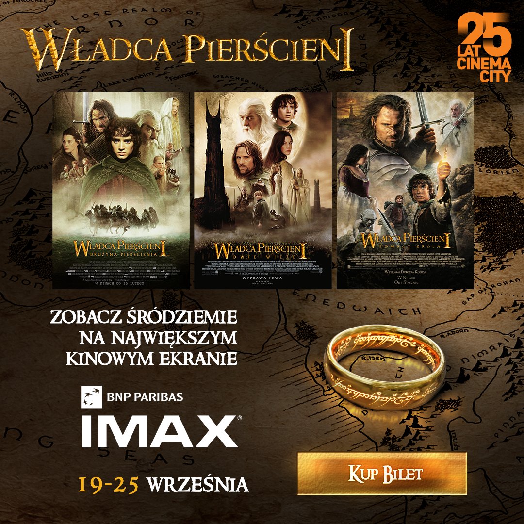 Władca Pierścieni wraca do IMAX! 🧡
Zagramy: 
19.09 - Władca Pierścieni: Drużyna Pierścienia
22.09 - Władca Pierścieni: Drużyna Pierścienia
23.09 - Władca Pierścieni: Dwie wieże
24.09 - Władca Pierścieni: Powrót króla
25.09 - Władca Pierścieni: Dwie wieże oraz Powrót króla
#25lat