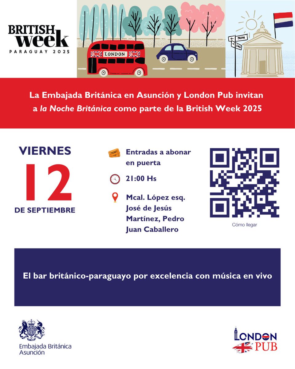 UKinParaguay's tweet photo. Llega el fin de semana y la #BritishWeek25 sigue con más actividades 🇬🇧

¡Te esperamos para disfrutar juntos! ✨

👉 Más detalles sobre el programa y los enlaces de inscripción para las actividades de la semana en: https://t.co/qhG9Ie6AB9

#BritWeekPY https://t.co/C5U4OlAkMC