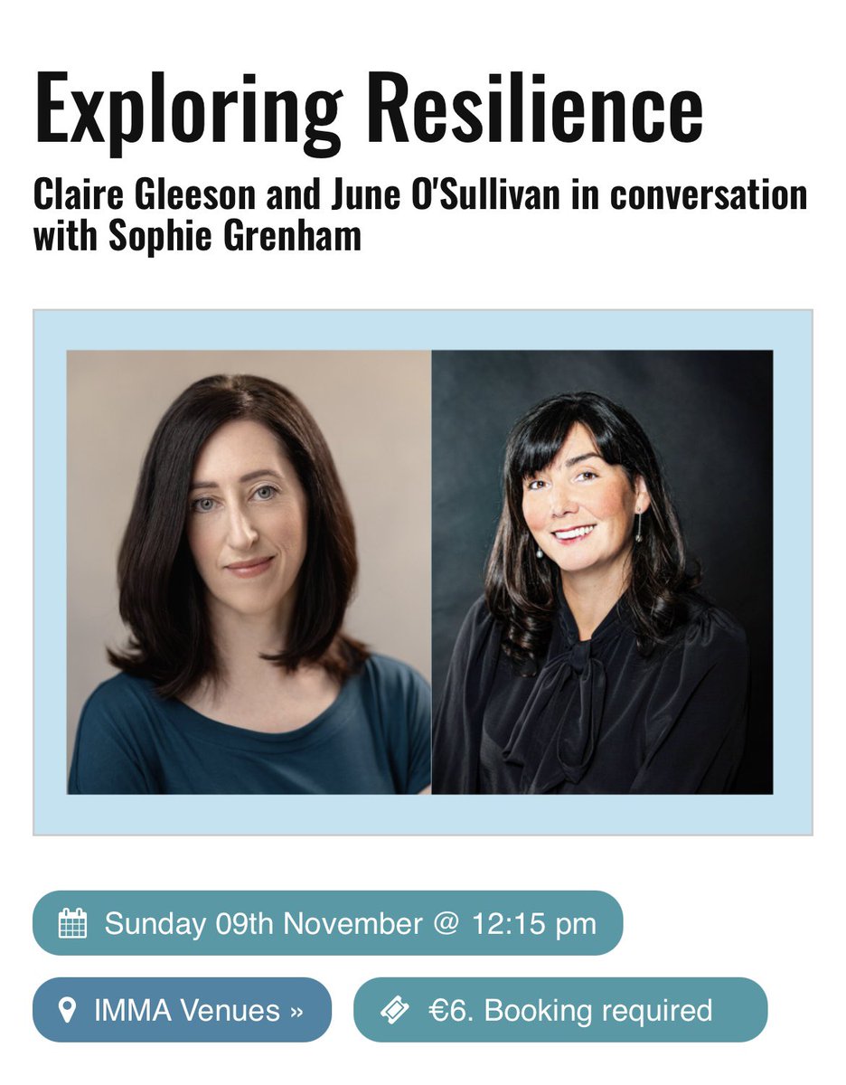 As part of the <a href="/DublinBookFest/">Dublin Book Festival</a>, June O’Sullivan and I will be chatting with <a href="/sophiegrenham/">Sophie Grenham</a> about our debut novels, writing and resilience, at IMMA on Sunday November 9th. Would love to see you there! (Very reasonably priced) tickets can be booked here: dublinbookfestival.com/event/explorin…