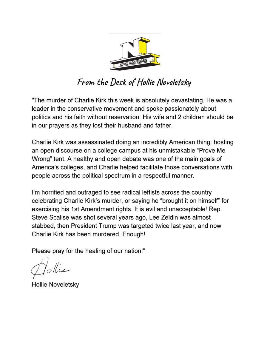 The murder of <a href="/charliekirk11/">Charlie Kirk</a> has been difficult to process, and I am disgusted by anyone who is celebrating or justifying what happened to him.

I don't believe I am alone when I say that Charlie's assassination has only strengthened my resolve to stand for what I believe in!!