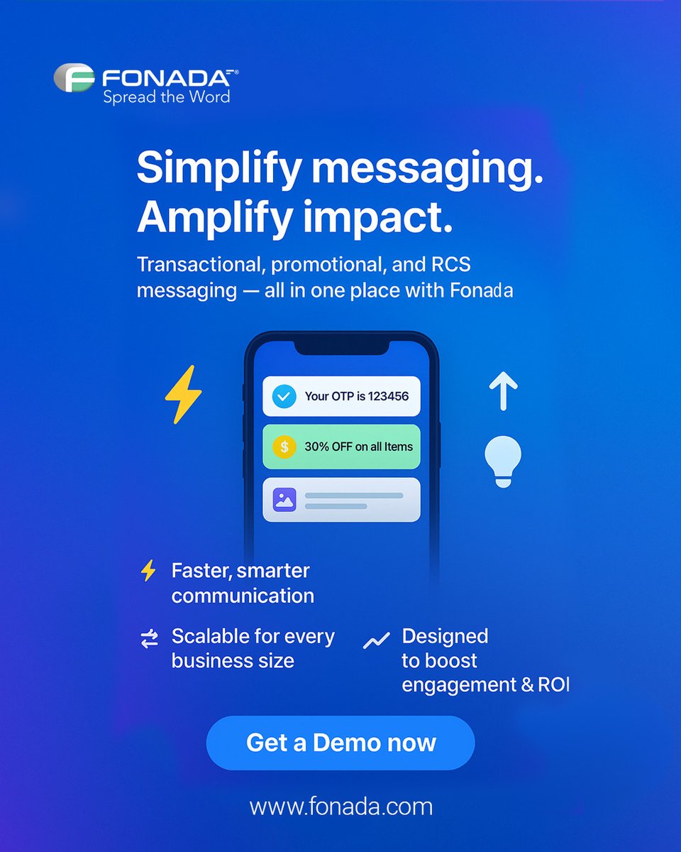 Simplify messaging. Amplify impact. Fonada unifies transactional, promotional &amp; RCS messaging to boost engagement &amp; ROI. 👉 Get a Demo now! #Messaging #CustomerEngagement #BusinessGrowth
